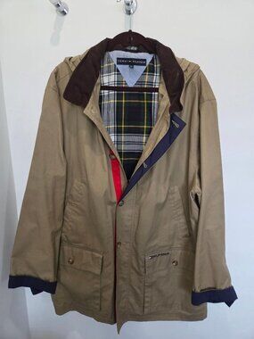 Tommy Hilfiger Men's Tan Utility Farm Jacket with Hidden Hood  XXL